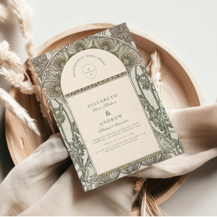 Invitation Mariage Botanique Rouge Art Nouveau