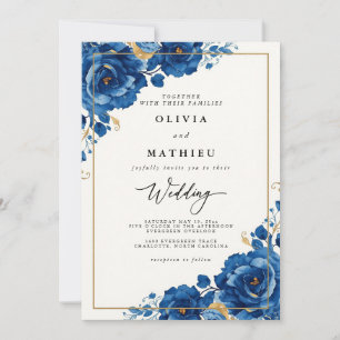 Invitation Mariage botanique Royal Blue Bloom