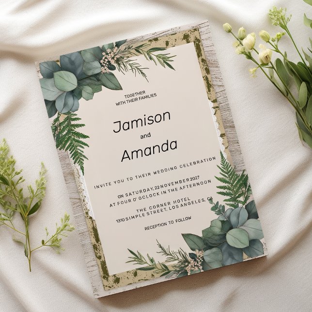 Invitation Mariage botanique rustique eucalyptus (Rustic eucalyptus botanical greenery Wedding )