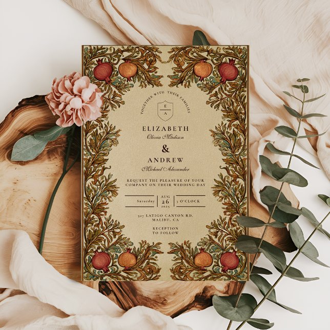 Invitation Mariage Botanique Rustique Grenade (Créateur téléchargé)