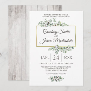 Invitation Mariage botanique Rustique Southern Cotton Boll