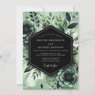 Invitation Mariage Botanique Sauge Noir