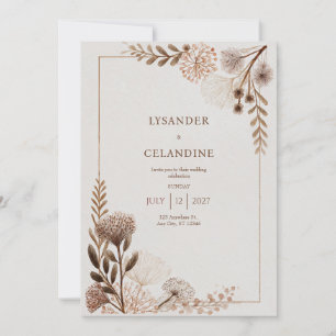Invitation Mariage Botanique Séché Brun Terracotta Minimalist