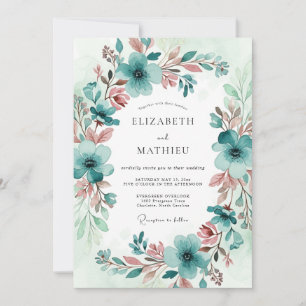 Invitation Mariage botanique serein de couleur sarcelle