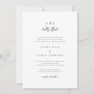 Invitation Mariage botanique simple Monogramme