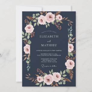 Invitation Mariage Botanique Sophistiqué Bleu Minuit