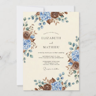 Invitation Mariage Botanique Terreux Bleu Poussiéreux