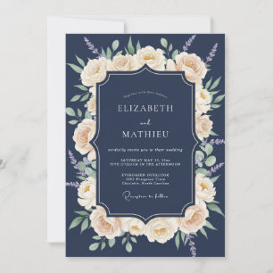 Invitation Mariage Botanique Traditionnel Bleu Marine
