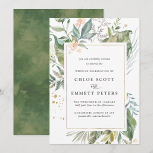 Invitation Mariage botanique tropical d'or vert