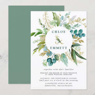 Invitation Mariage botanique vert blanc et or