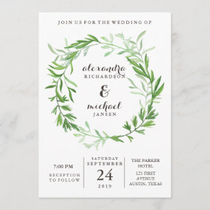 Invitation Mariage botanique vert de guirlande de feuille