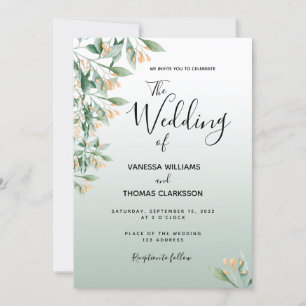 Invitation Mariage botanique vert doré Sage