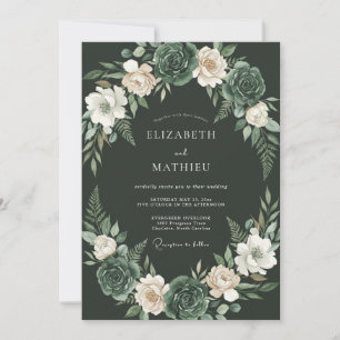 Invitation Mariage botanique vert foncé et lunatique