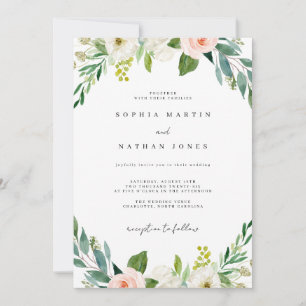 Invitation Mariage botanique vert lavis aquarelle