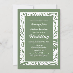 Invitation Mariage botanique vert olive et blanc