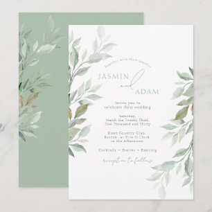 Invitation Mariage botanique vert sauge élégant