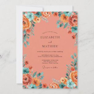 Invitation Mariage Botanique Vibrant Corail