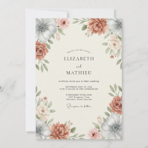 Invitation Mariage Botanique Vintage Orange Brûlé