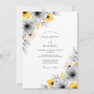 Invitation Mariage Botanique Vivant Gris Jaune