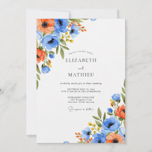 Invitation Mariage Botanique Vivid Orange Bleu