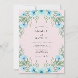 Invitation Mariage Bouquet Bleu Ciel de Style Pictural