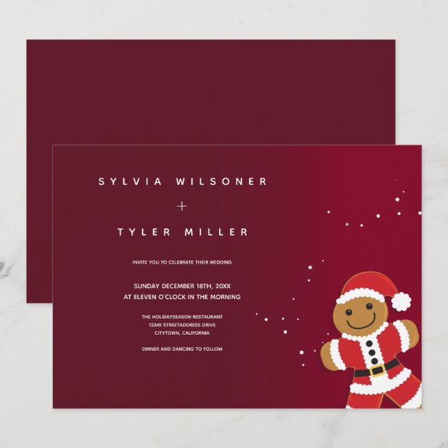 Invitation Mariage Bourgogne Rouge pain d'épices Père Noël (Devant / Derrière)