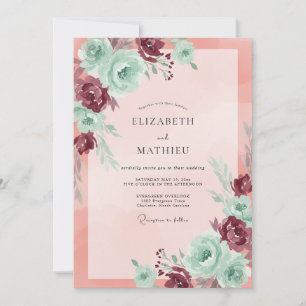 Invitation Mariage Bourguignon au Ranunculus Corail et Eucaly