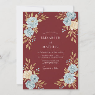 Invitation Mariage Bourguignon Bleuet Ranunculus Eucalyptus