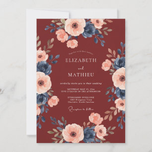 Invitation Mariage Bourguignon Floral Embrassant