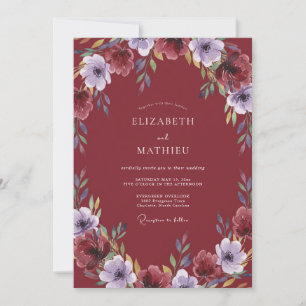 Invitation Mariage Bourguignon Lavande Ranunculus Eucalyptus