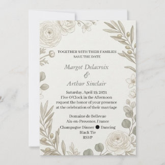 Invitation Mariage Branche d'Olivier Ranunculus Neutre Save T