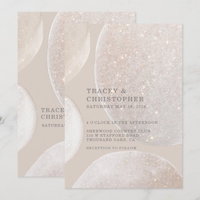Invitation Mariage brillant brillant blanc façonné doré (Devant / Derrière)