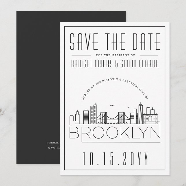 Invitation Mariage Brooklyn | Skyline stylisée Enregistrer la (Devant / Derrière)