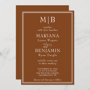 Invitation Mariage Brown Boho minimaliste à la frontière mode