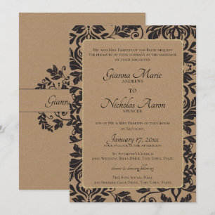 Invitation Mariage Brown Damask Natural Kraft