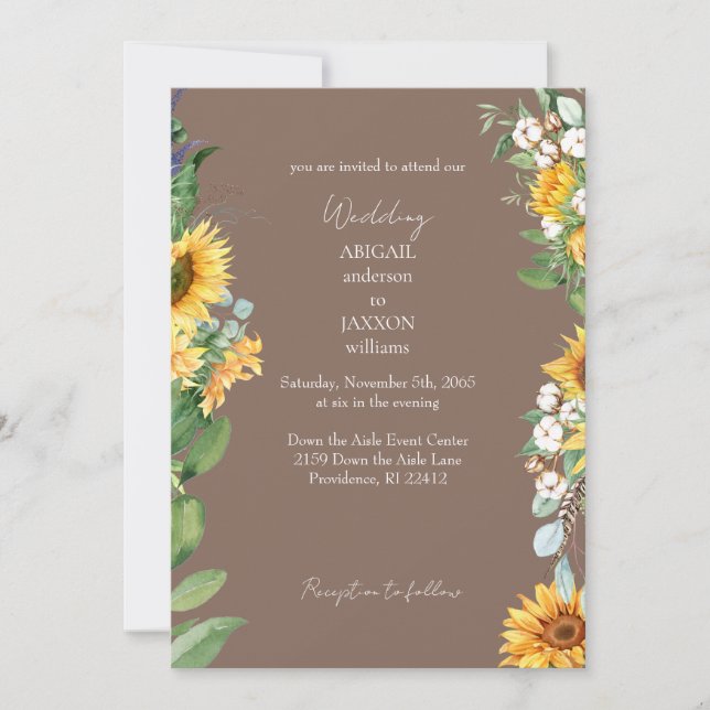 Invitation Mariage Brown des tournesols aquarelle (Devant)