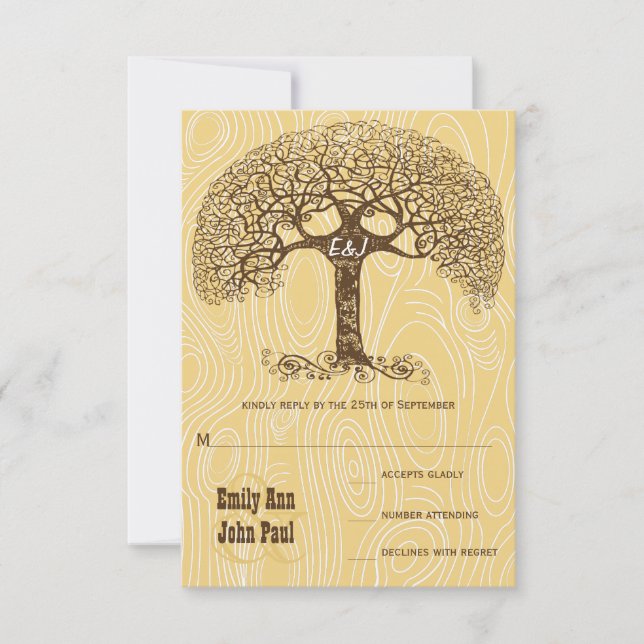 Invitation Mariage Brown en bois d'ivoire de l'arbre à spiral (Devant)