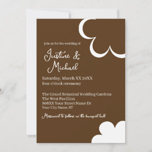 Invitation Mariage Brown et blanc de fleurs rétro