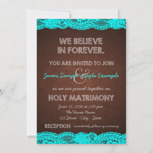 Invitation Mariage Brown et Turquoise rustique