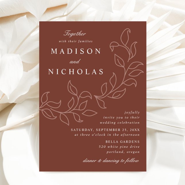 Invitation Mariage Brown Feuille en cascade (Créateur téléchargé)