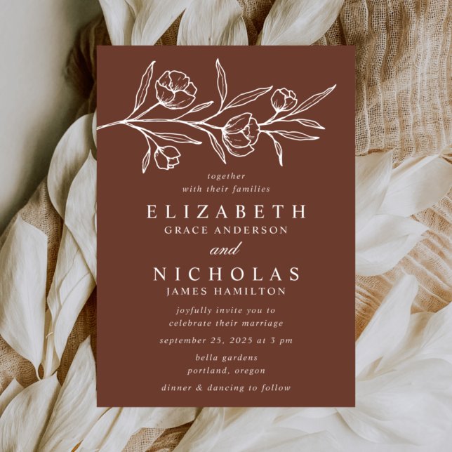 Invitation Mariage Brown floral esquissé (Créateur téléchargé)