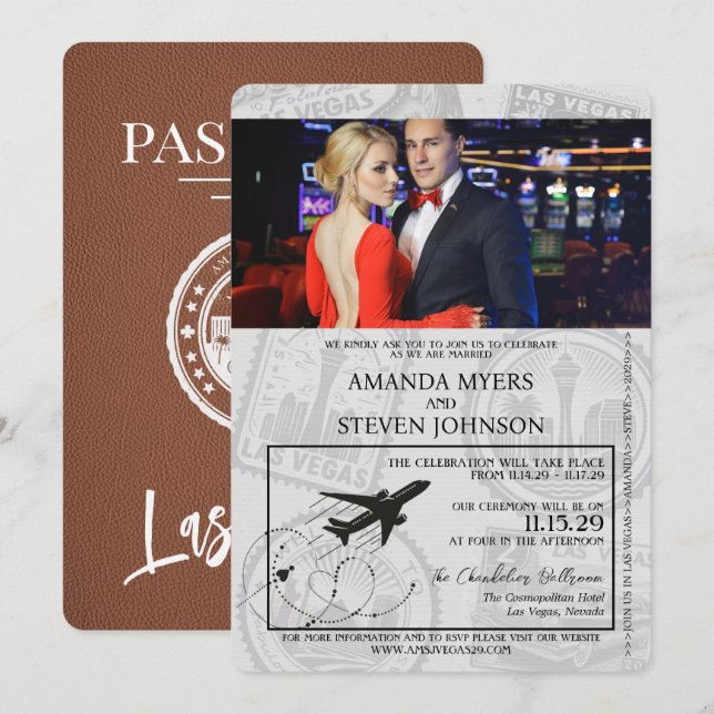 Invitation Mariage Brown Las Vegas Passport (Devant / Derrière)