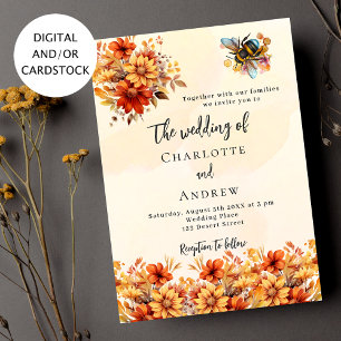 Invitation Mariage brûlé orangé fleurs d'automne abeille