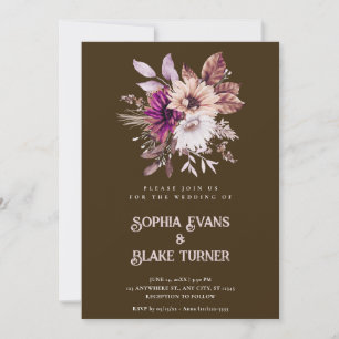 Invitation Mariage Brun Mocha Botanique Floral Rustique d'Aut