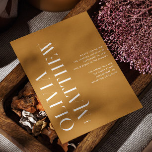 Invitation Mariage Brun Moutarde   Photo Minimaliste Automne 