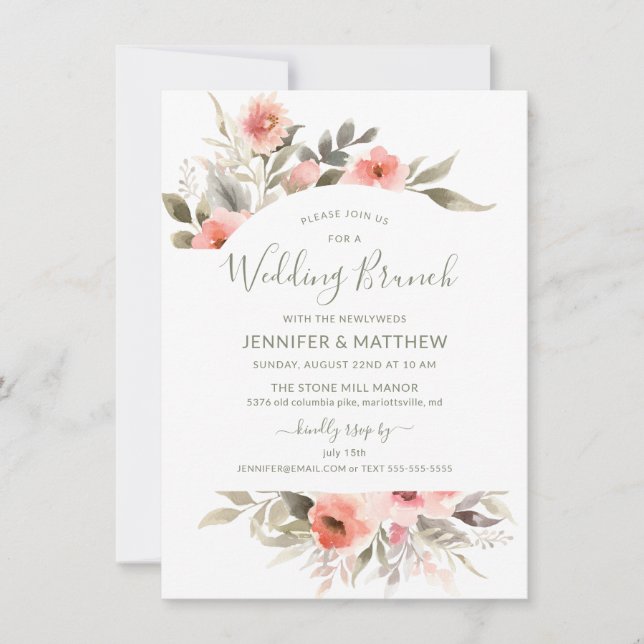 Invitation Mariage Brunch Aquarelle Blush Rose Wreath (Devant)