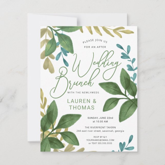 Invitation Mariage Brunch Aquarelle Tea Feuilles Foliage (Devant)