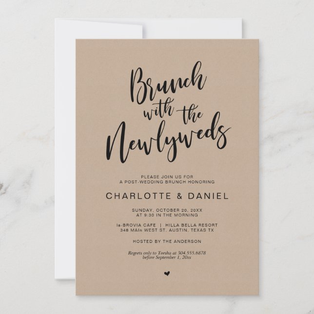 Invitation Mariage, Brunch avec les jeunes mariés, Kraft (Devant)