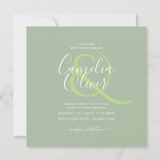 Invitation MARIAGE BUDGET Sage Apple Green Monochrome Texte (Devant)