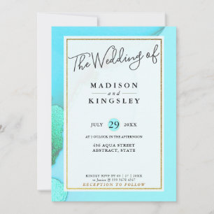 Invitation Mariage budgétaire Abstrait Inky Aqua Fab